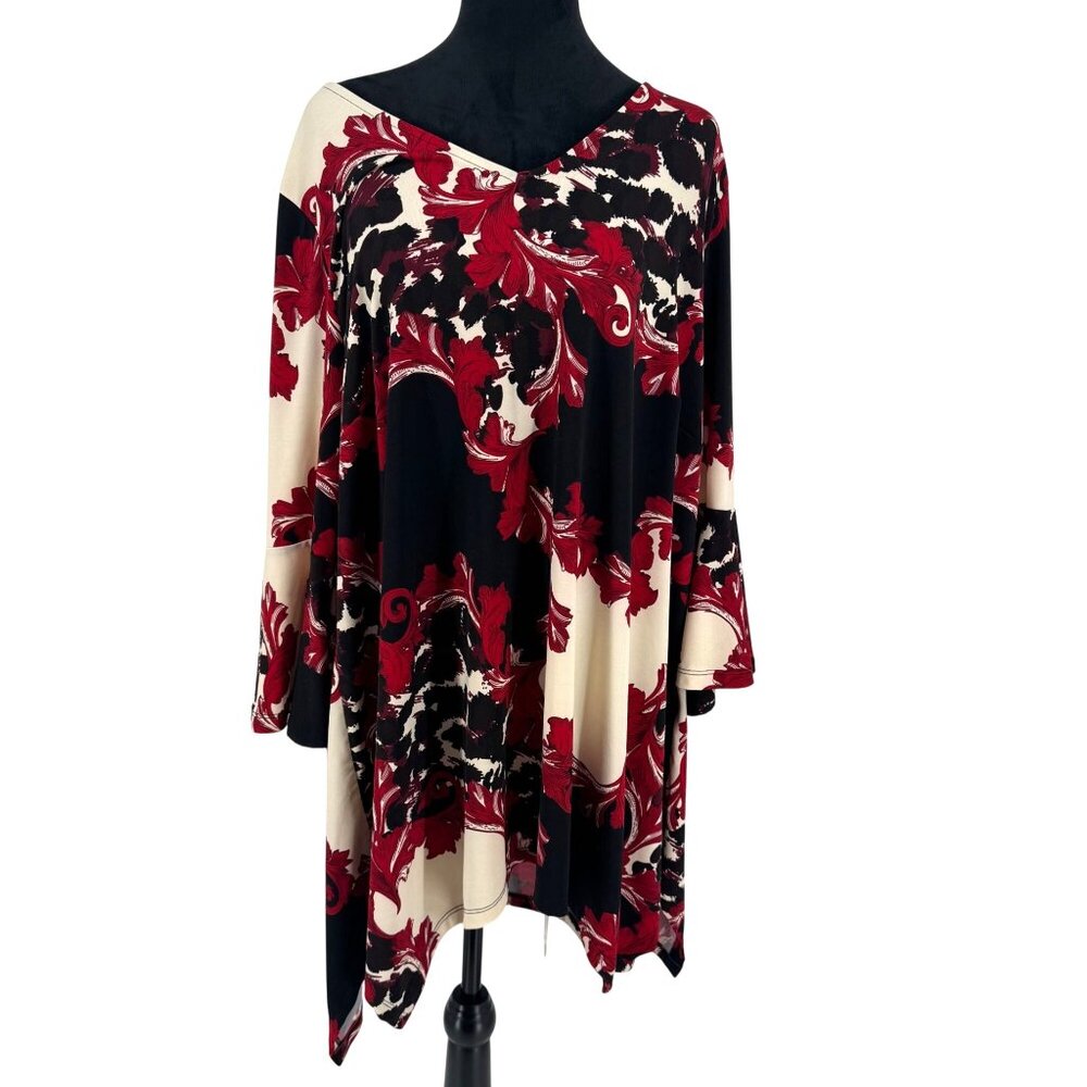 Avenue Womens Tunic Top Womens Size 18 Stretch Asymmetrical Hem Bell Sleeve‎